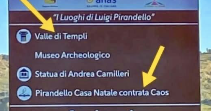 Agrigento, il cartello sbagliato, il colpevole? Andrea Camilleri, divulgatore della lingua siciliana. Con effetti incontrollabili…